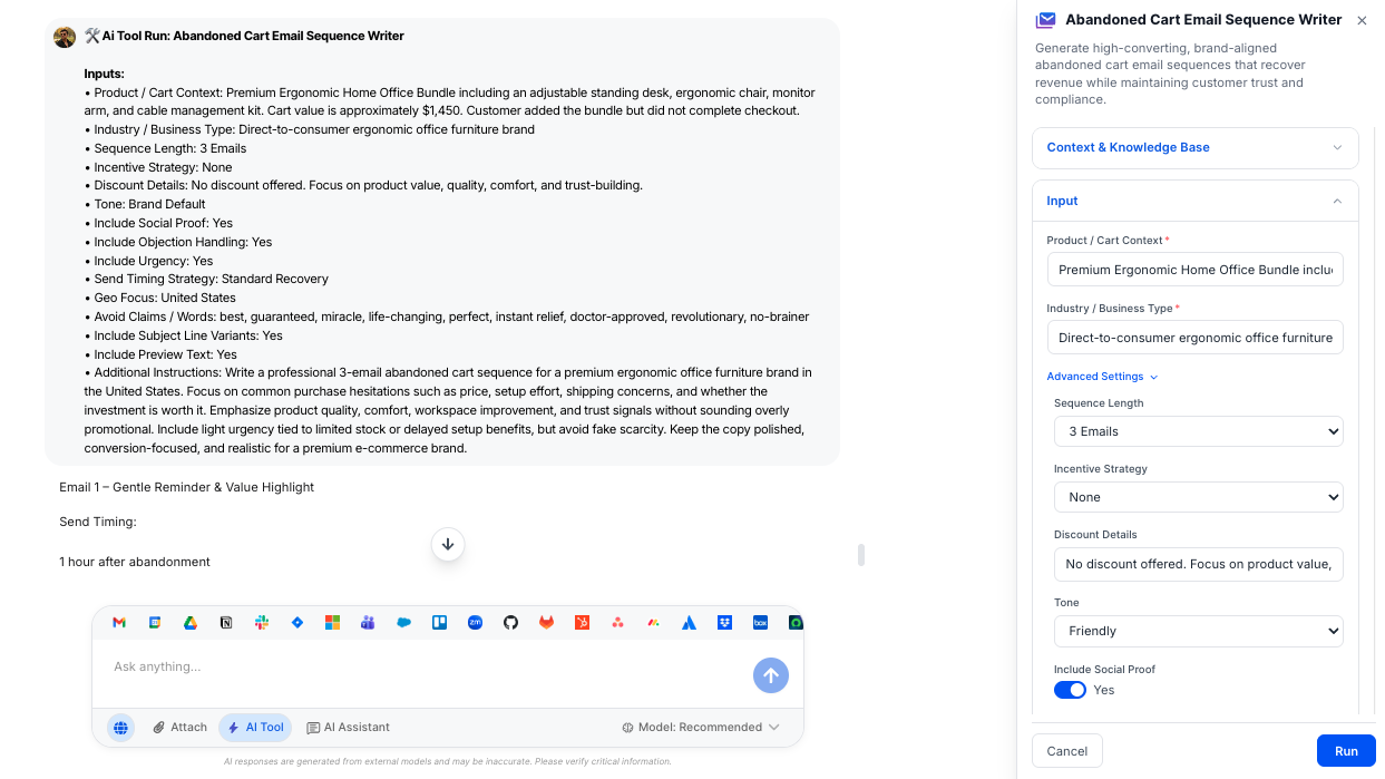 AI Tool - Abandoned Cart Email Sequence Writer - WorkLLM