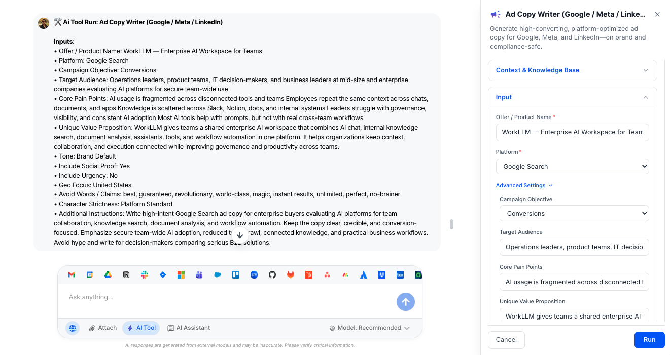 AI Tool - Ad Copy Generator - WorkLLM