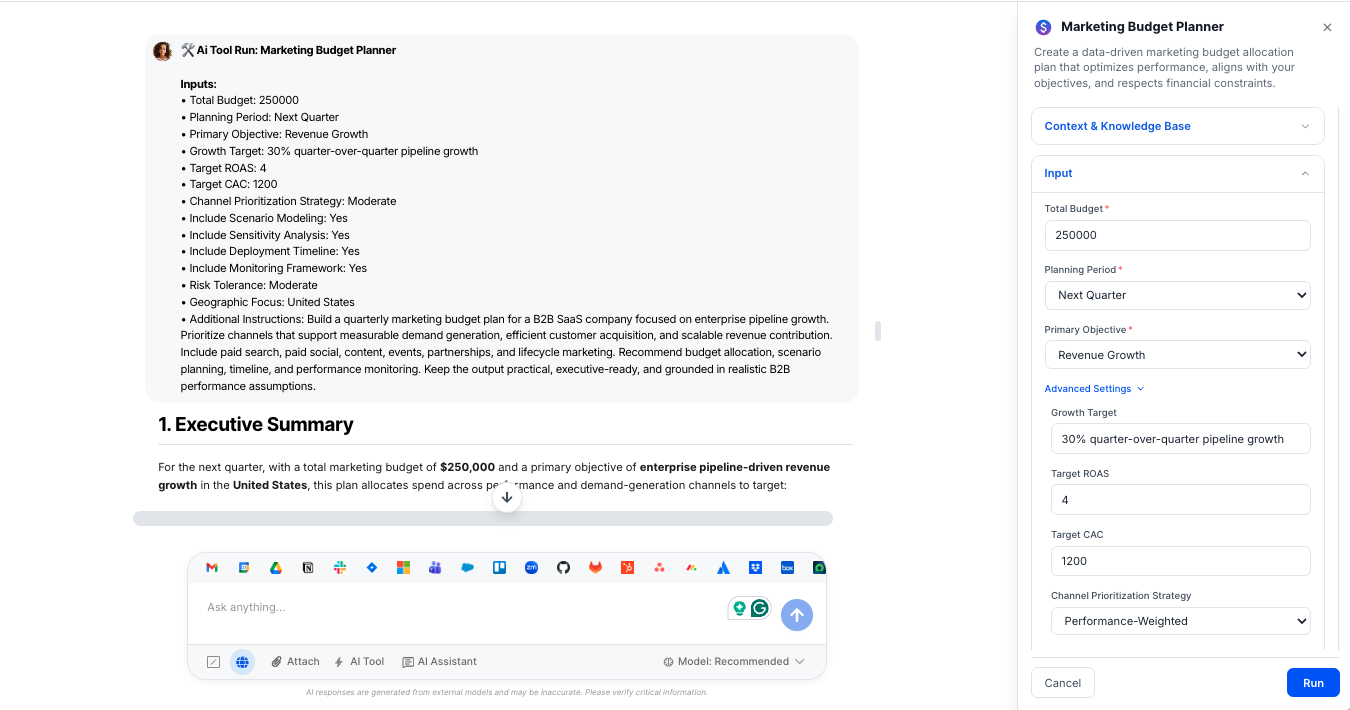 AI Tool - Marketing Budget Planner - WorkLLM