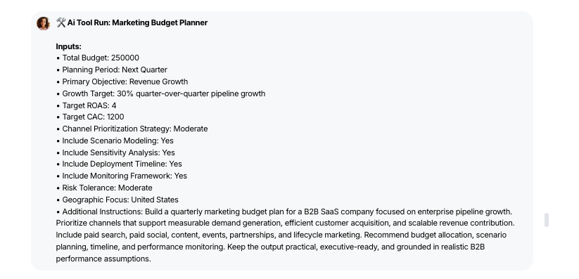 AI Tool - Marketing Budget Planner - WorkLLM