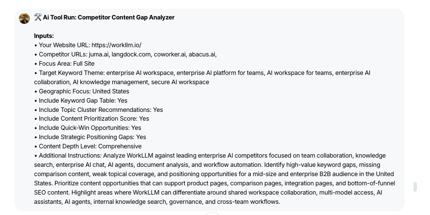 AI Tool - Competitor Gap Analysis - WorkLLM