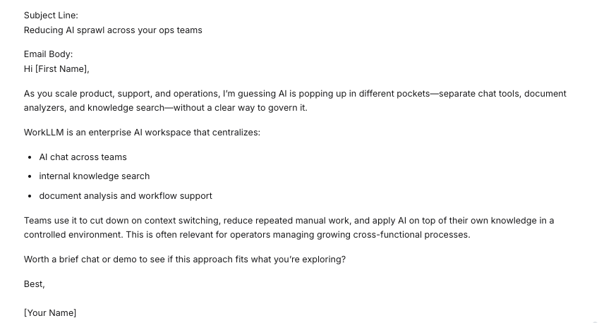 AI Tool - Email Outreach Writer - WorkLLM