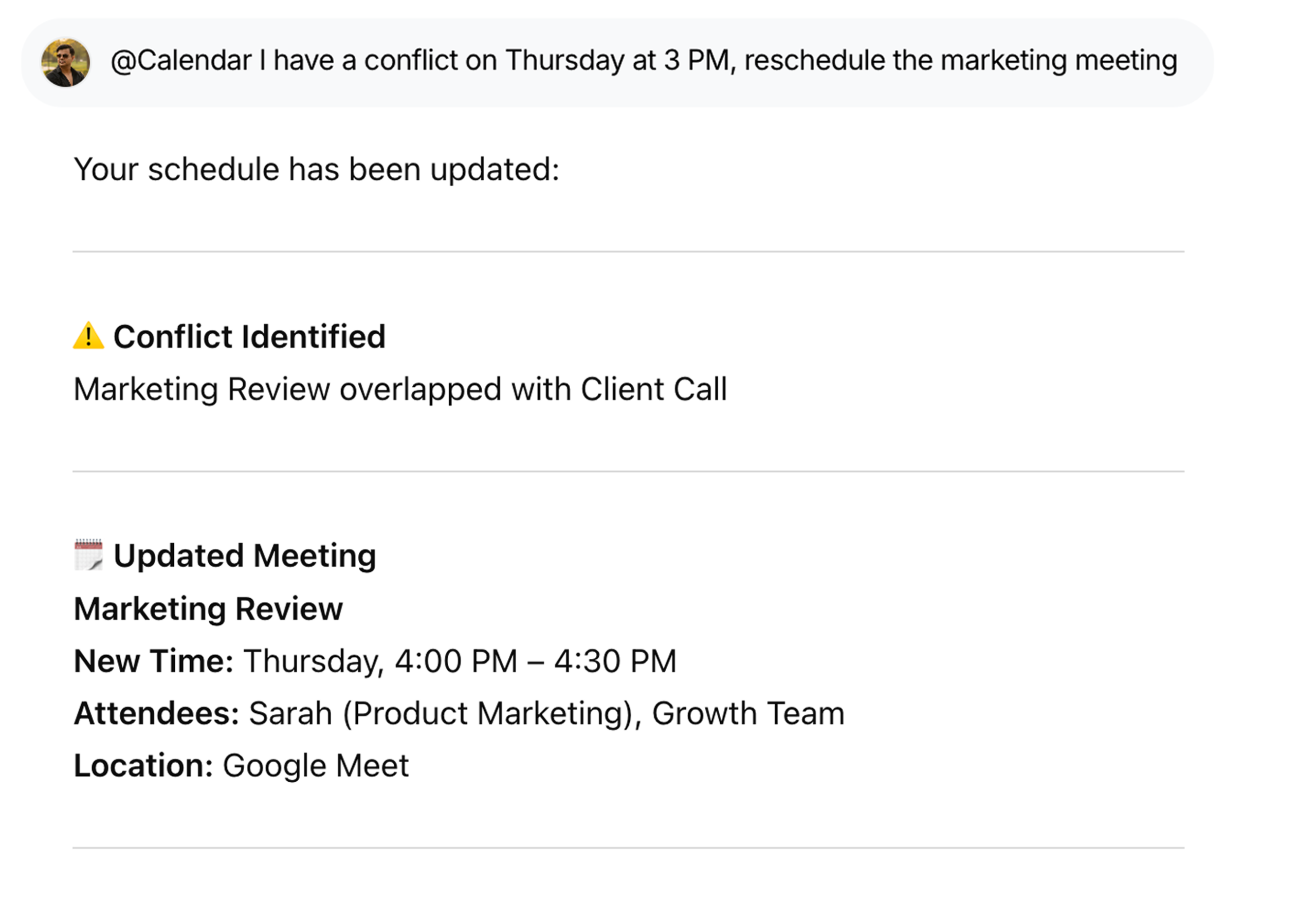 Google Calendar - Resolve Conflicts | WorkLLM