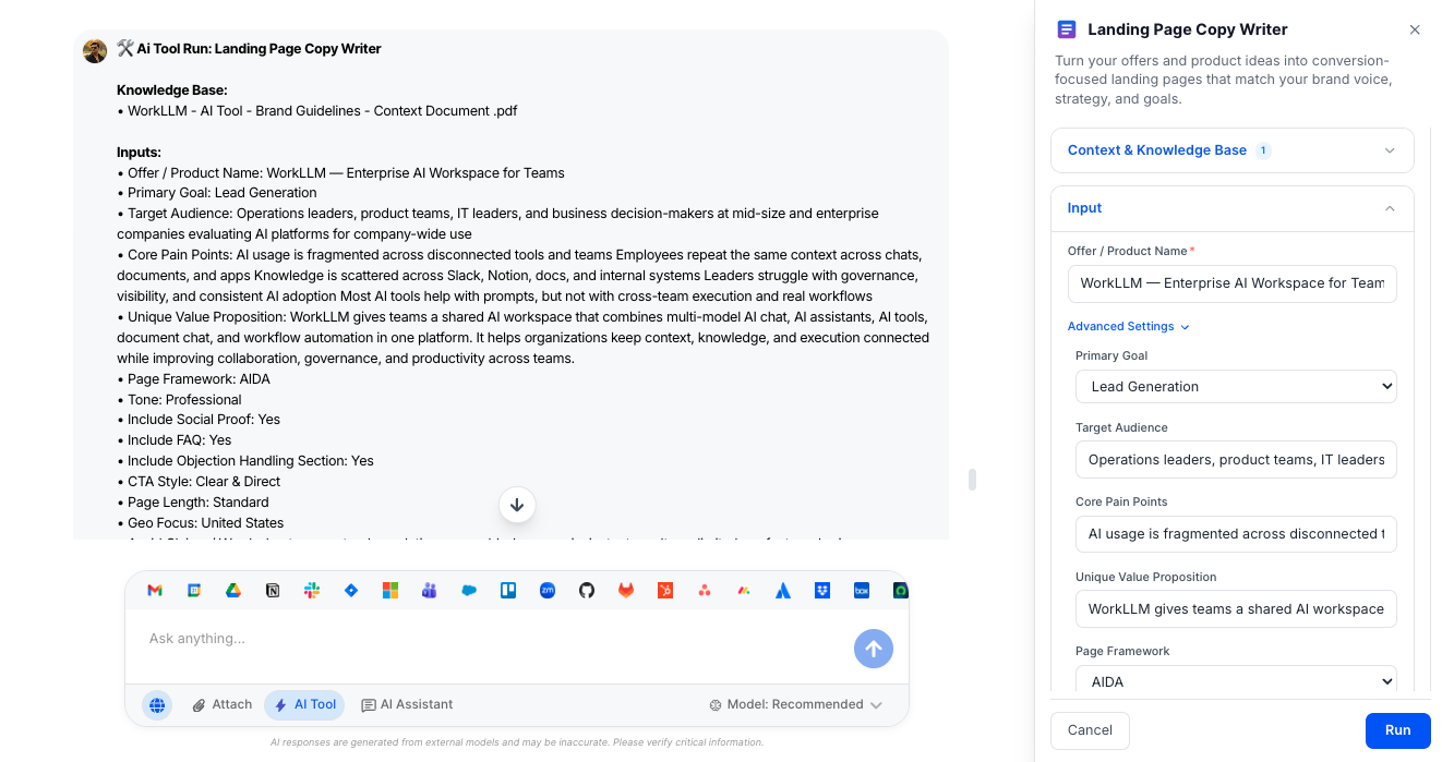 AI Tool - Landing Page Generator - WorkLLM