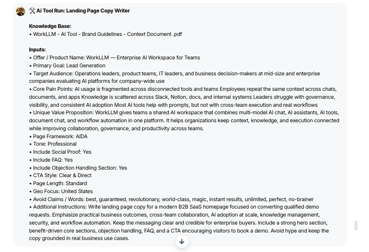 AI Tool - Landing Page Generator - WorkLLM