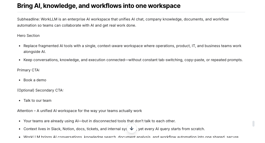 AI Tool - Landing Page Generator - WorkLLM
