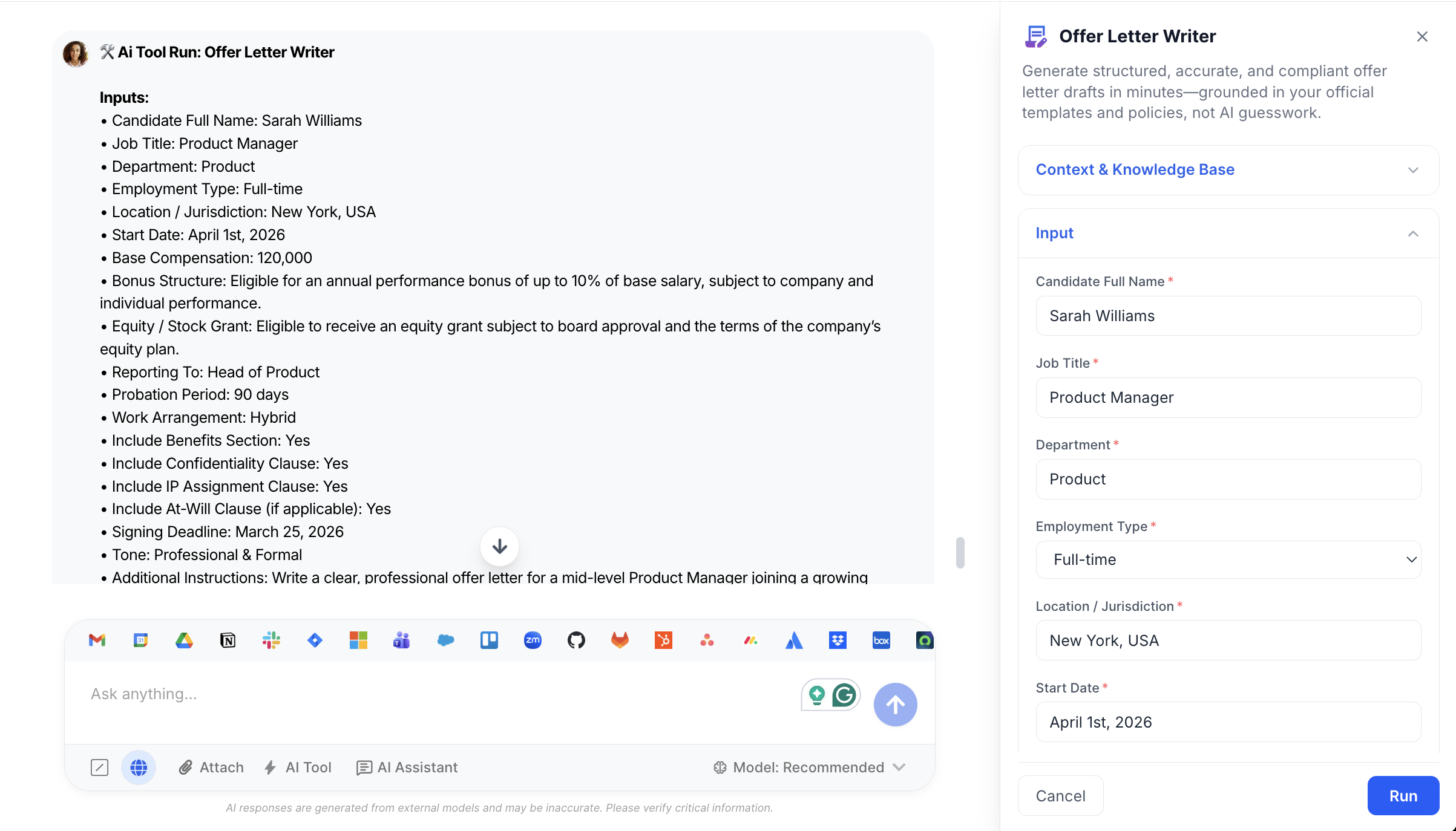 AI Tool - Offer Letter Writer - WorkLLM