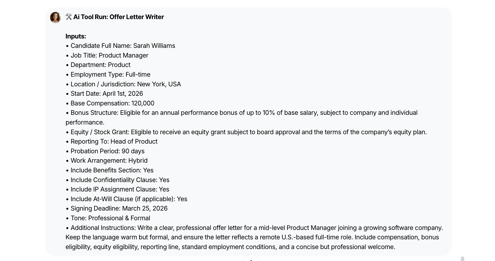 AI Tool - Offer Letter Writer - WorkLLM