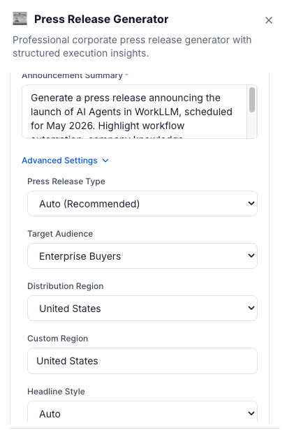 AI Tool - Press Release Generator