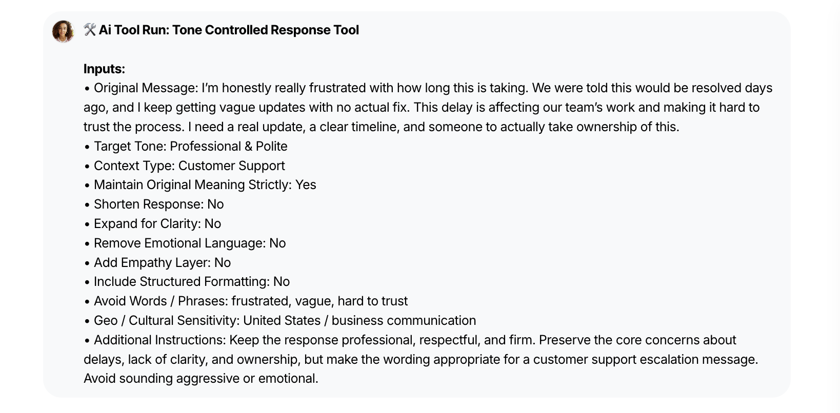 AI Tool - Tone Controlled Response Tool - WorkLLM