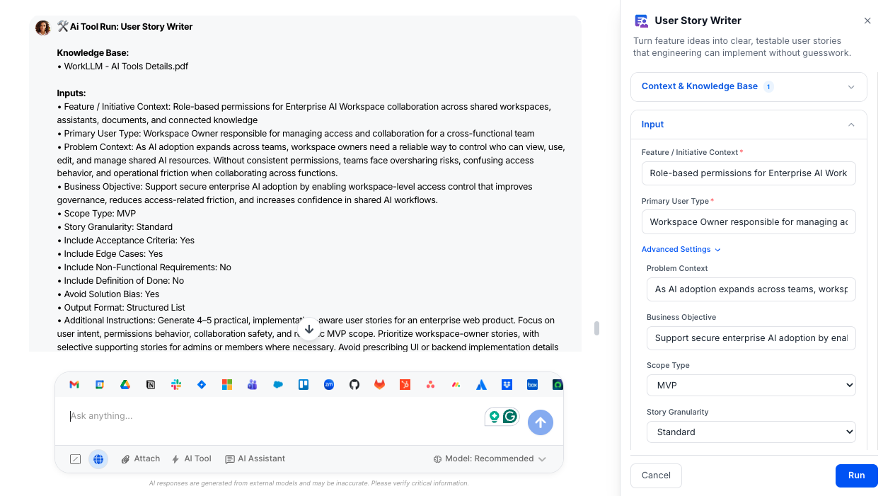 AI Tool - User Story Writer - WorkLLM