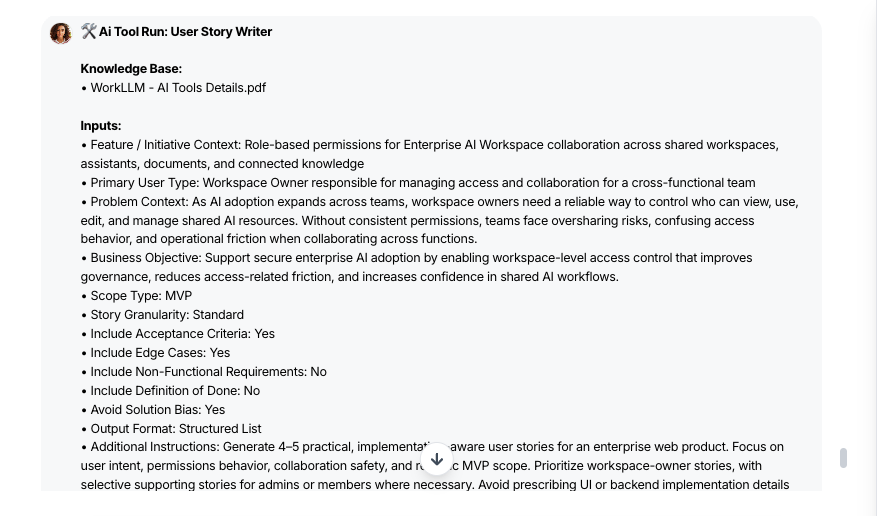 AI Tool - User Story Writer - WorkLLM